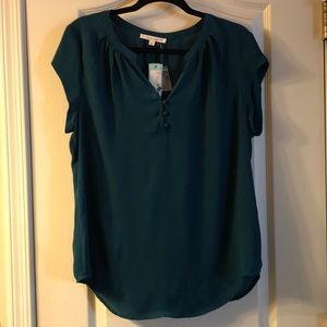 Beautiful Teal Split-Neck Blouse